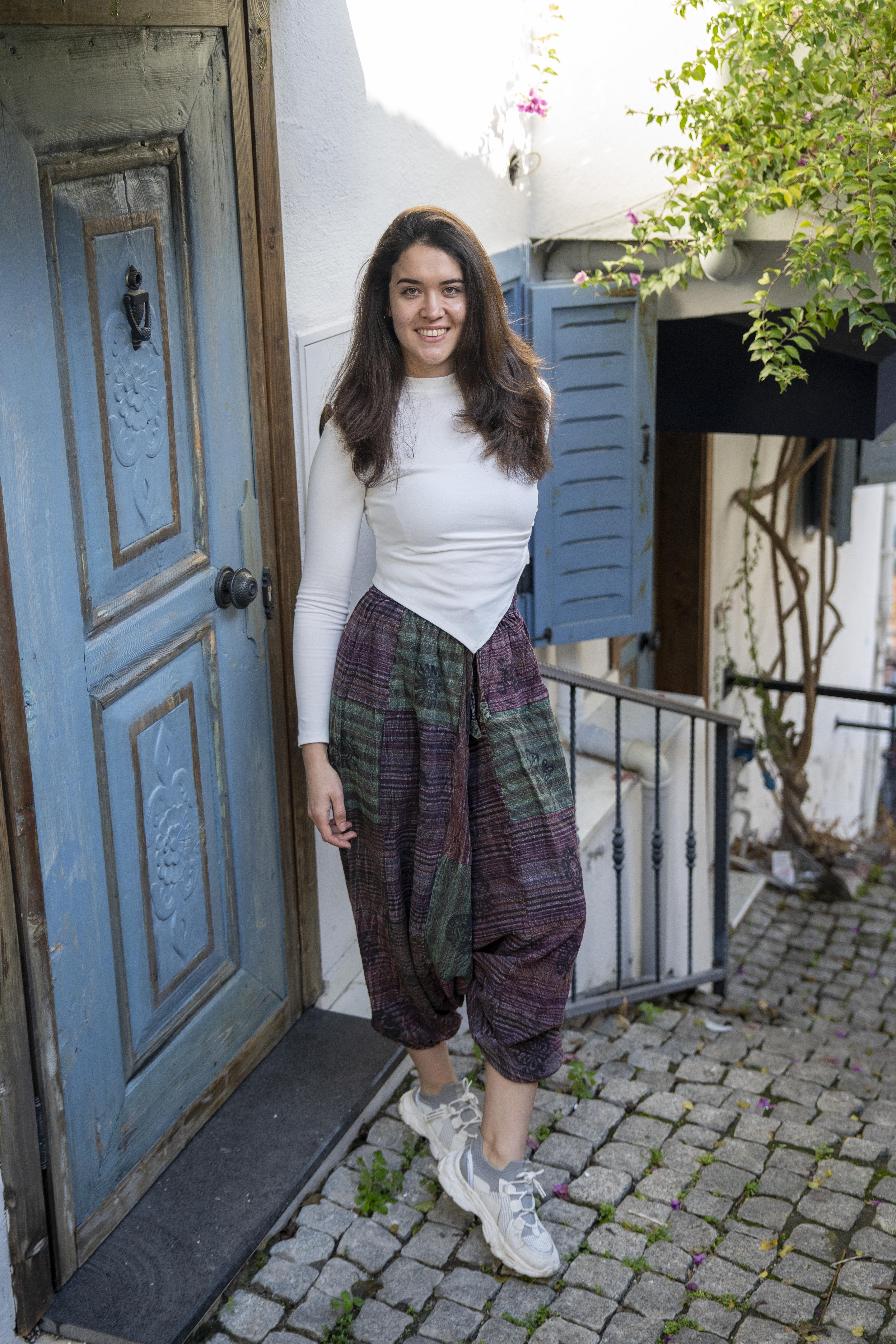 Unisex Yeşil Renk Bohem Nepal Patchwork Şalvar