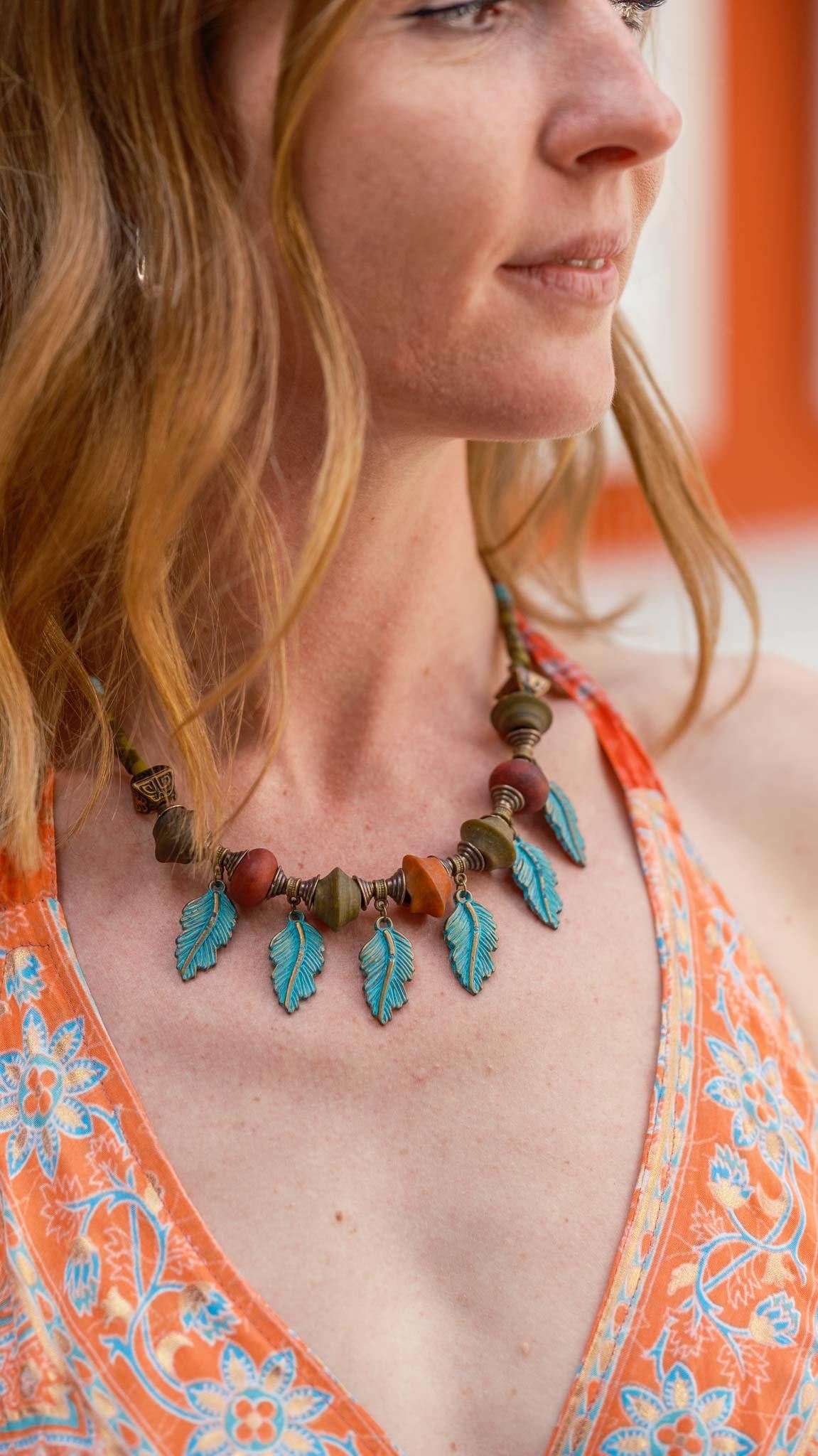 Leaf Embroidered African Style Necklace