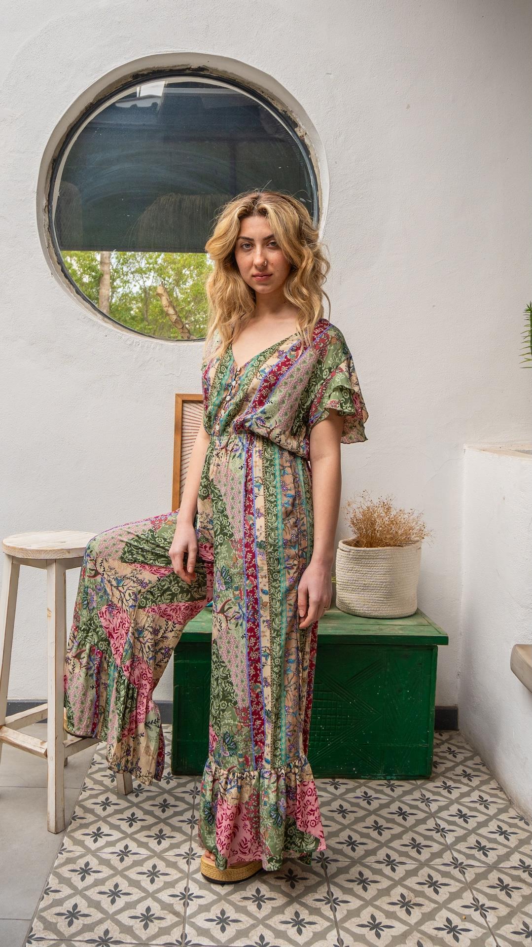 Forest Fairy Jumpsuit with Green Button Detail