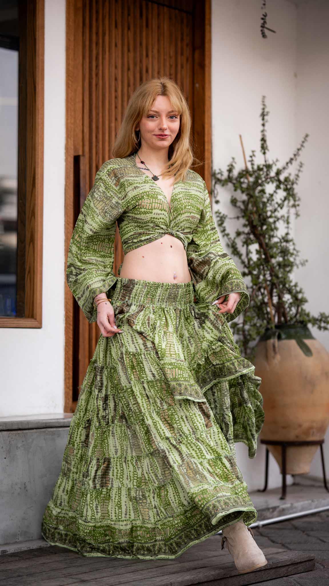 Green Skirt and Blouse Set