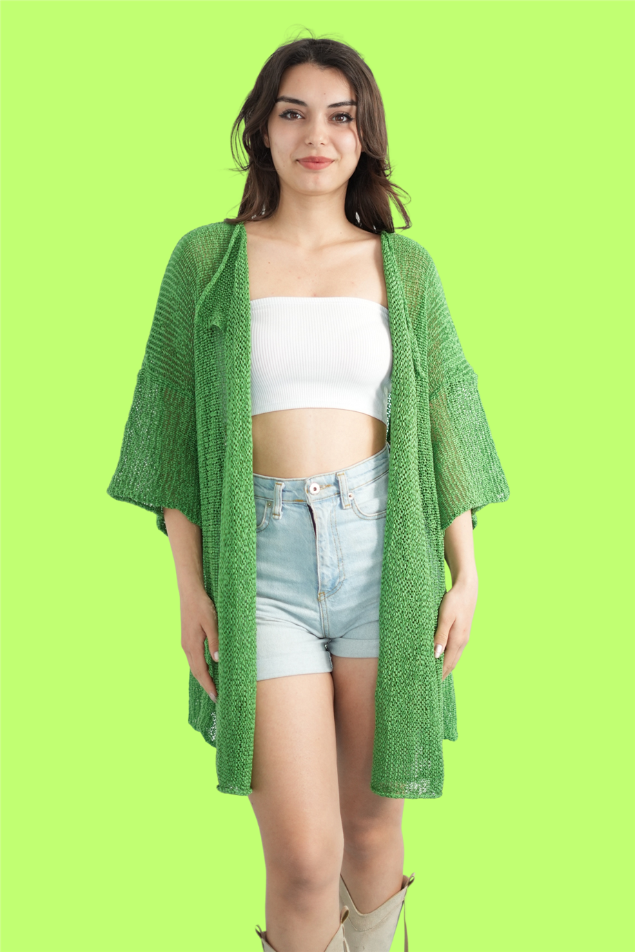 Yeşil Kısa Merserize Hırka