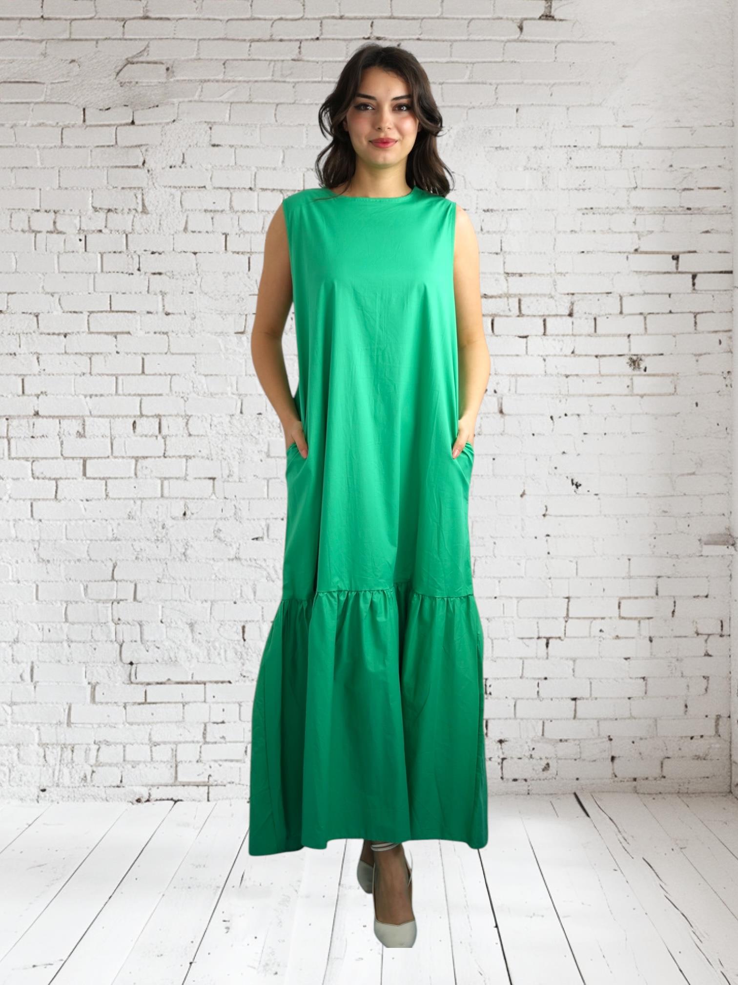 Green Dress with Pleat Details