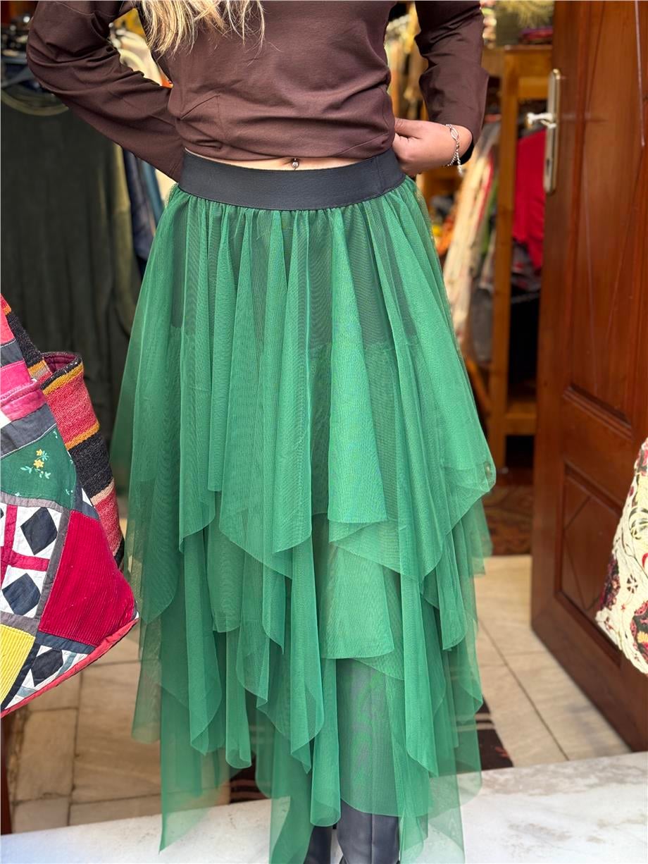 Yeşil Renk Kat Kat Tül Etek