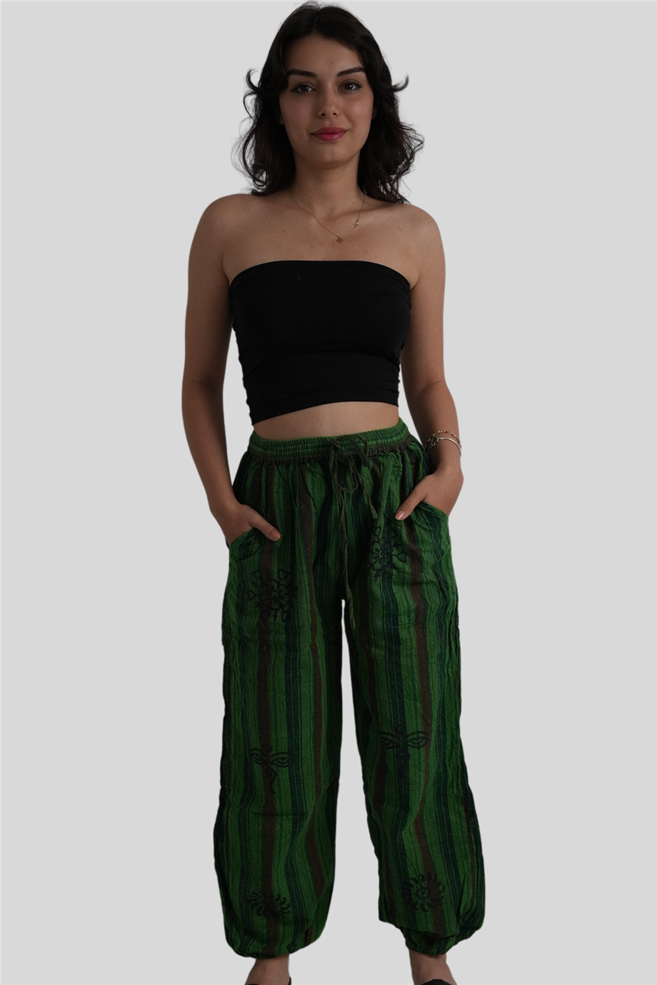 Yeşil Renk Unisex Nepal Bohem Pantolon
