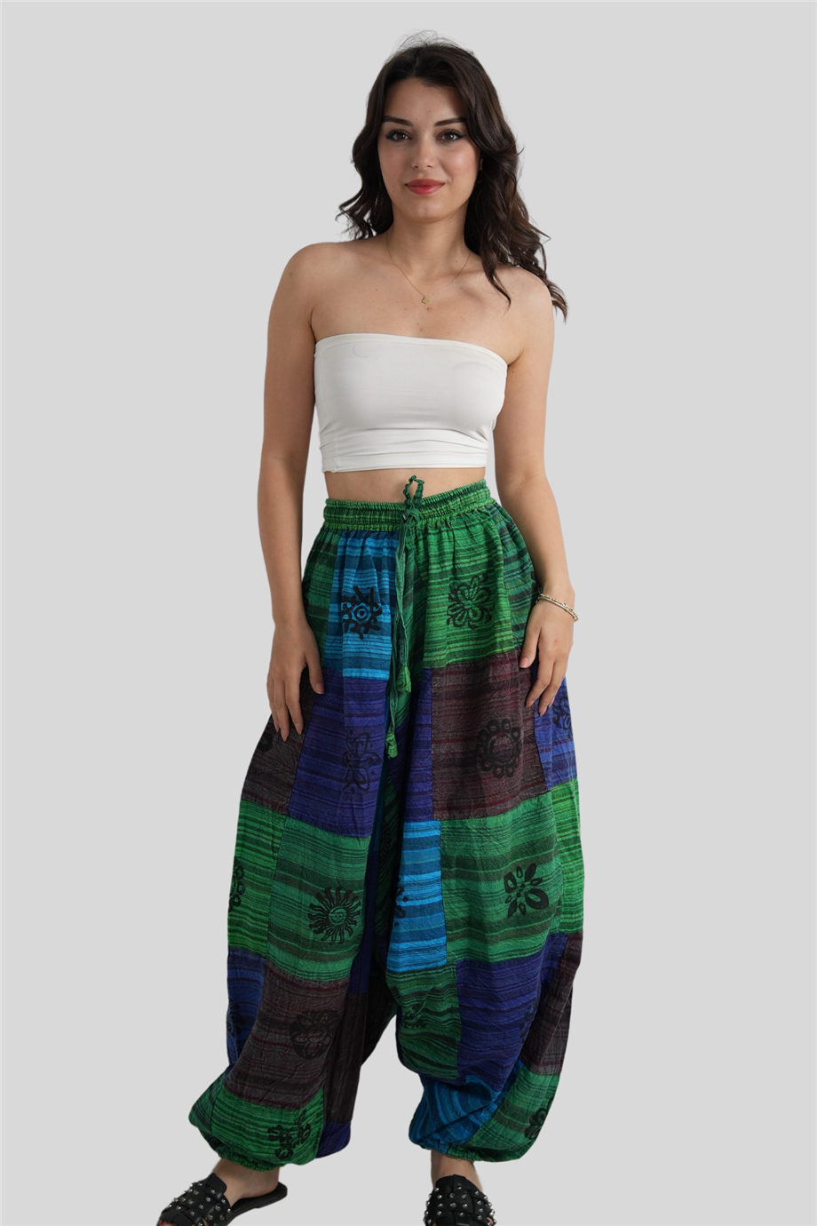 Yeşil Unisex Nepal Patchwork Şalvar