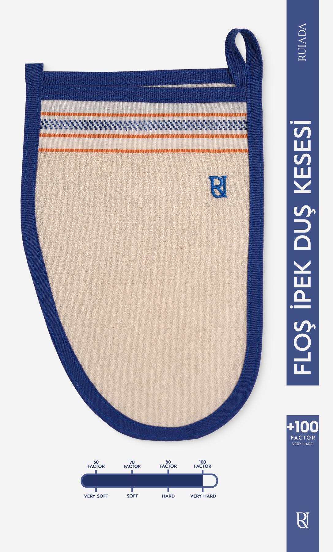 +80 Factor Mavi Kalın Banyo Duş Kesesi Peeling Eldiveni %100 Floş İpek  Unisex