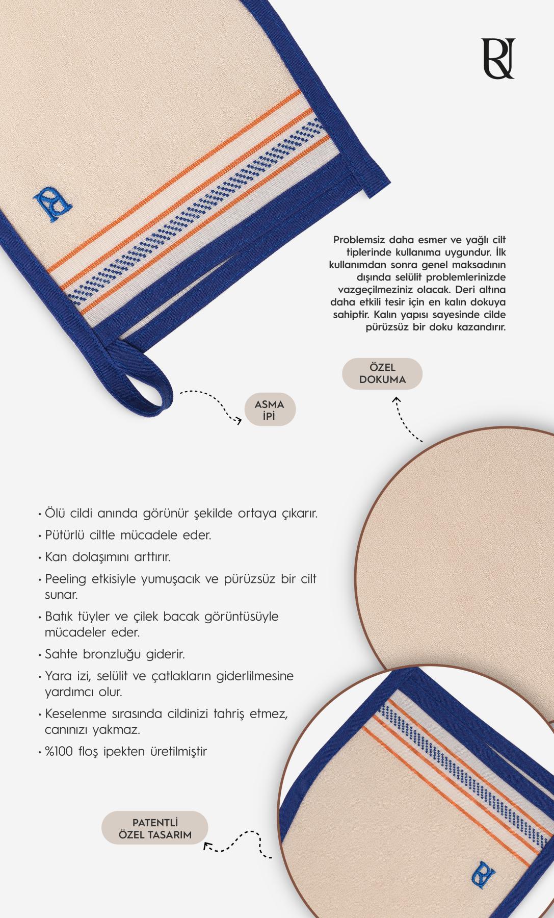 +80 Factor Mavi Kalın Banyo Duş Kesesi Peeling Eldiveni %100 Floş İpek  Unisex