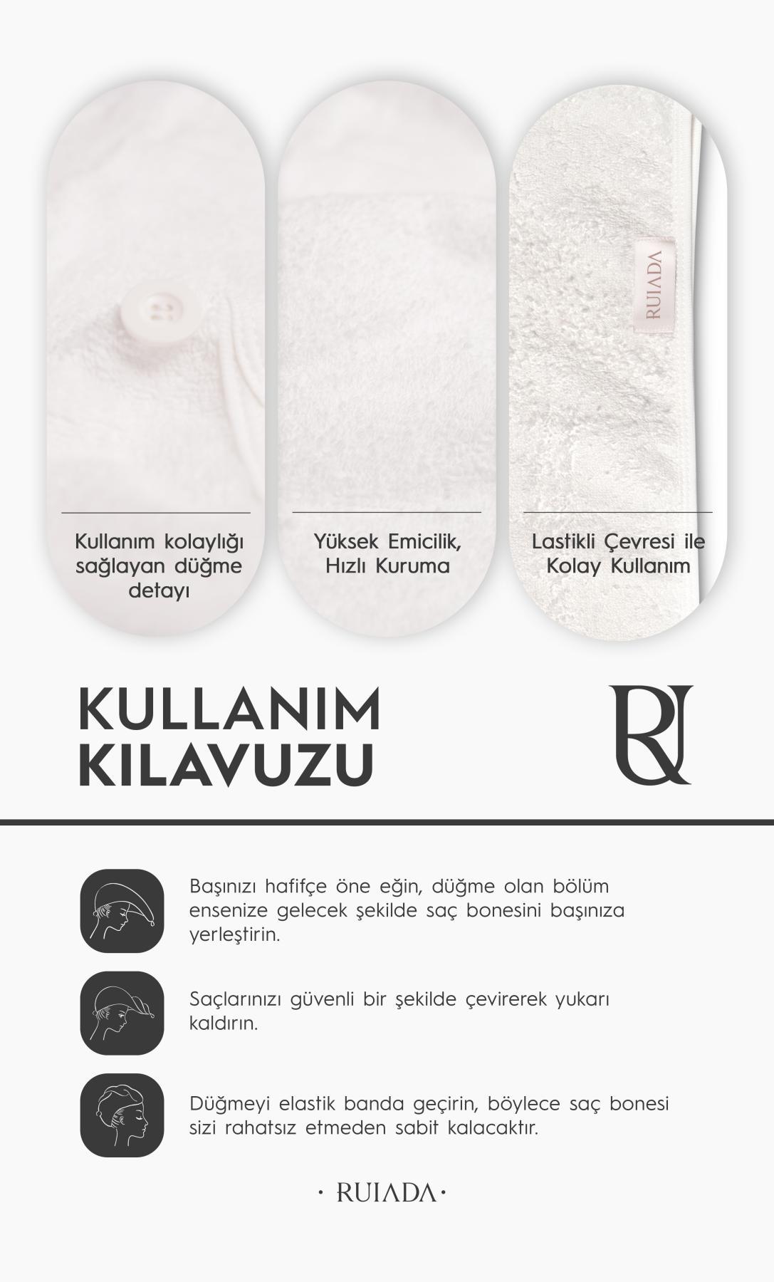 %100 Pamuk Saç Kurutma Bonesi/havlusu Lastikli Ve Düğmeli (Ekru)