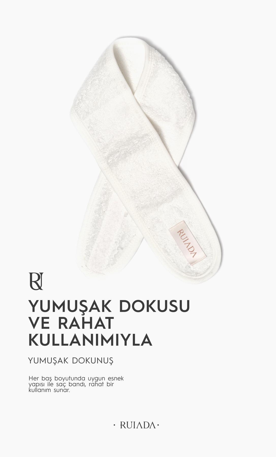 %100 Pamuk Saç / Makyaj Bandı Spor-Yoga-Spa-Cilt Bakım (Ekru)