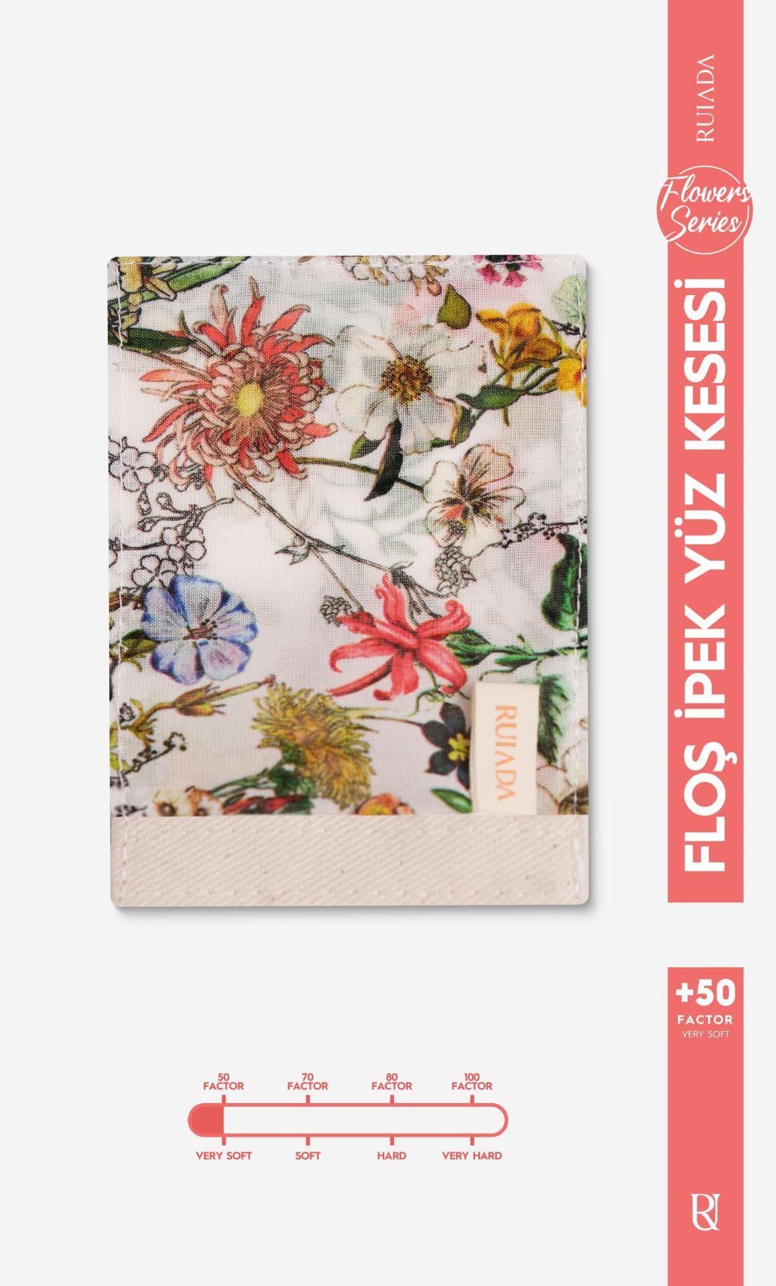 Flowers Series +50 Factor Yüz Kesesi %100 Floş İpek (WHITE)