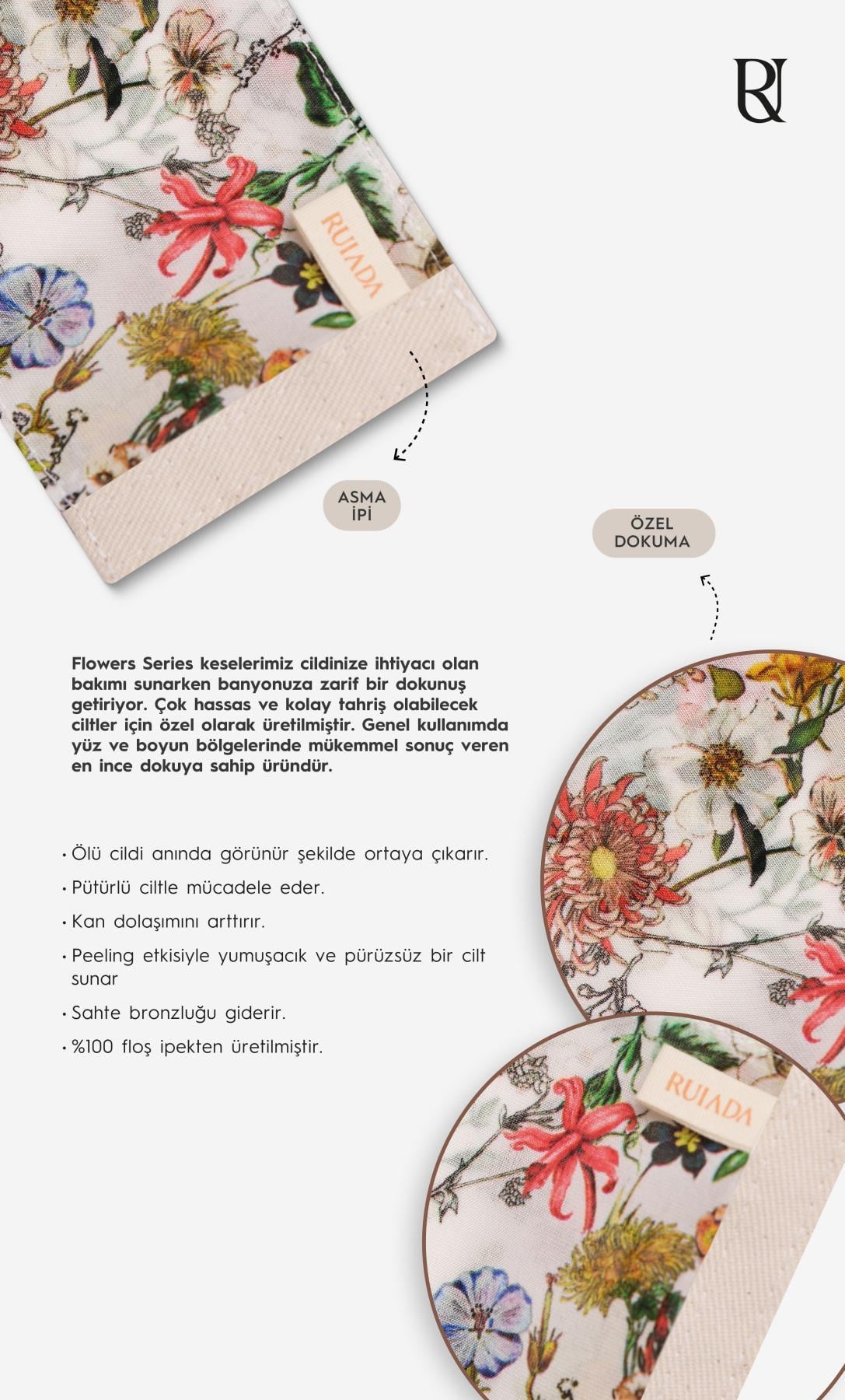 Flowers Series +50 Factor Yüz Kesesi %100 Floş İpek (WHITE)