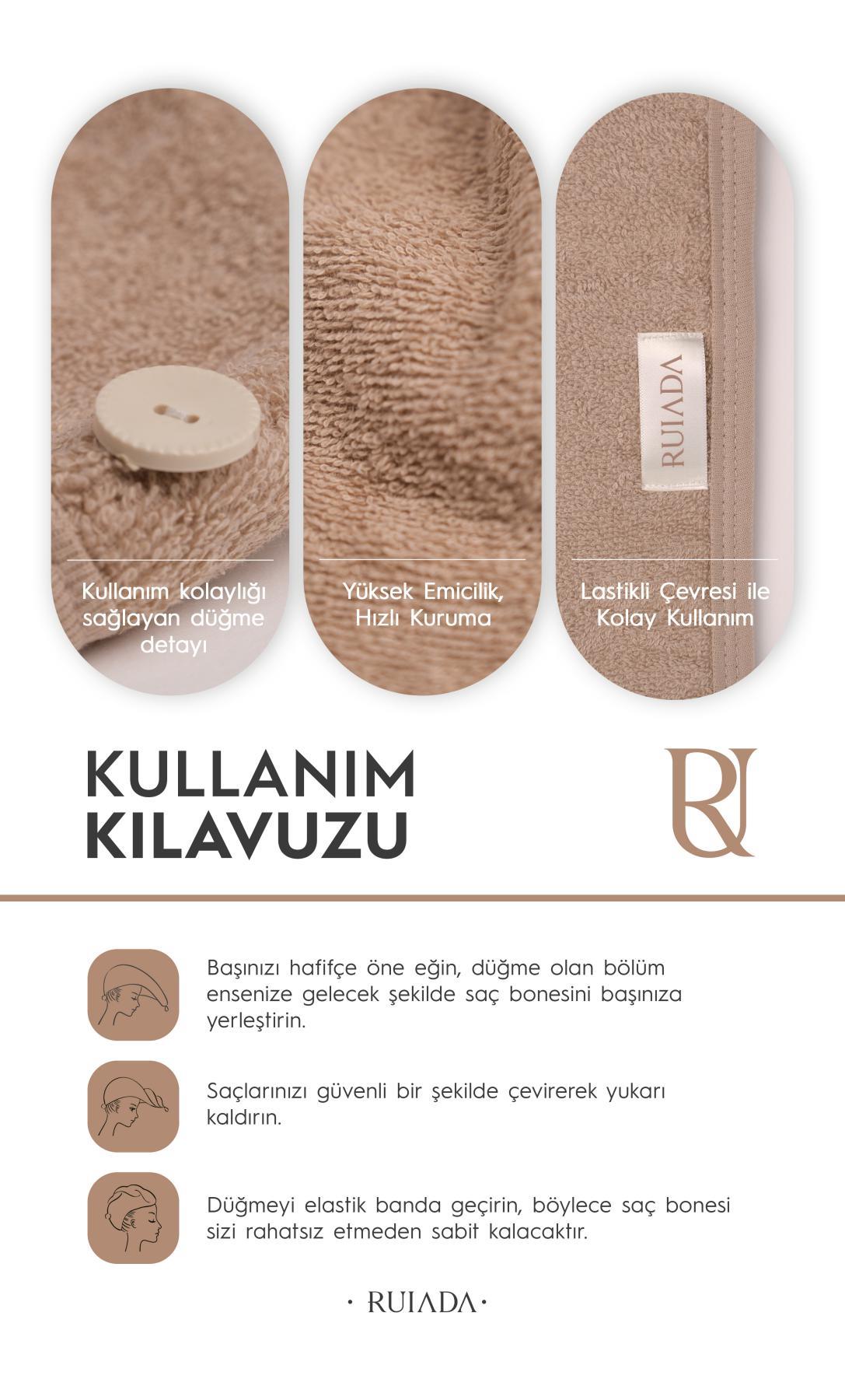 %100 Pamuk Saç Kurutma Bonesi/havlusu Lastikli Ve Düğmeli (Brown)