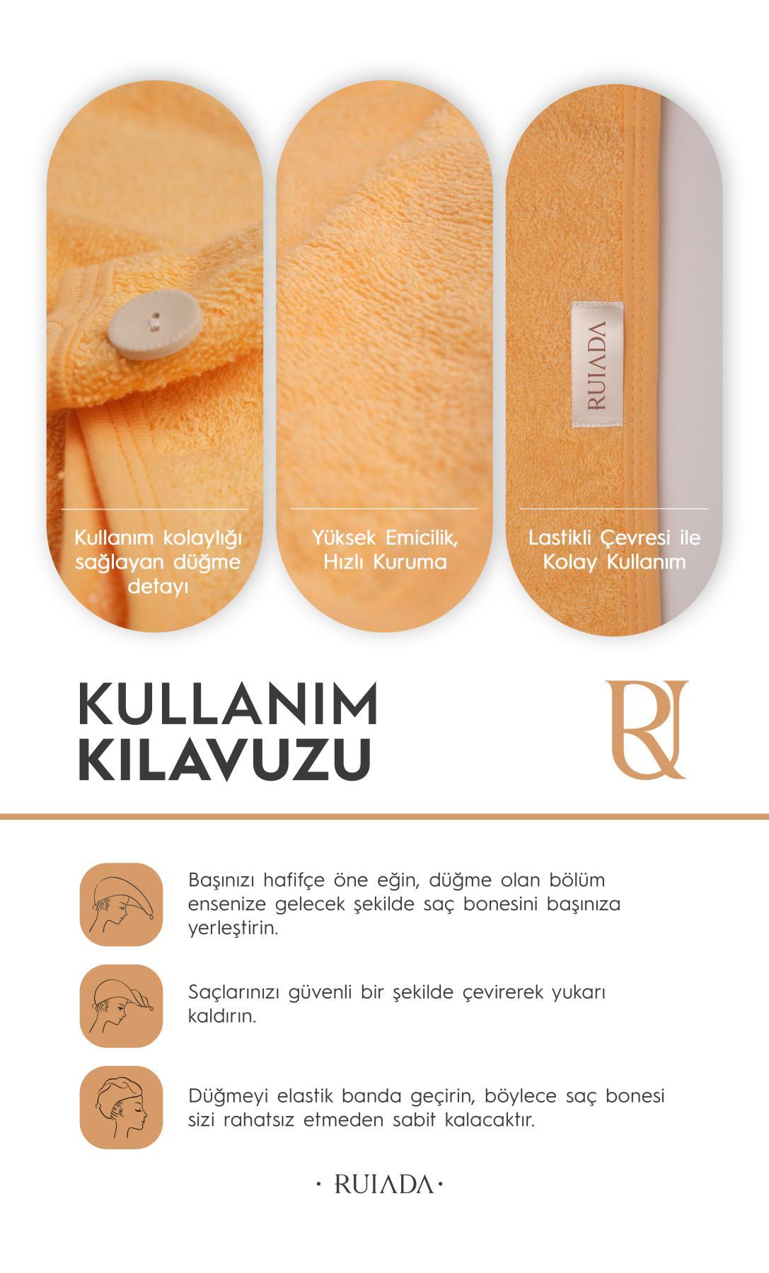 %100 Pamuk Saç Kurutma Bonesi/havlusu Lastikli Ve Düğmeli (Orange)