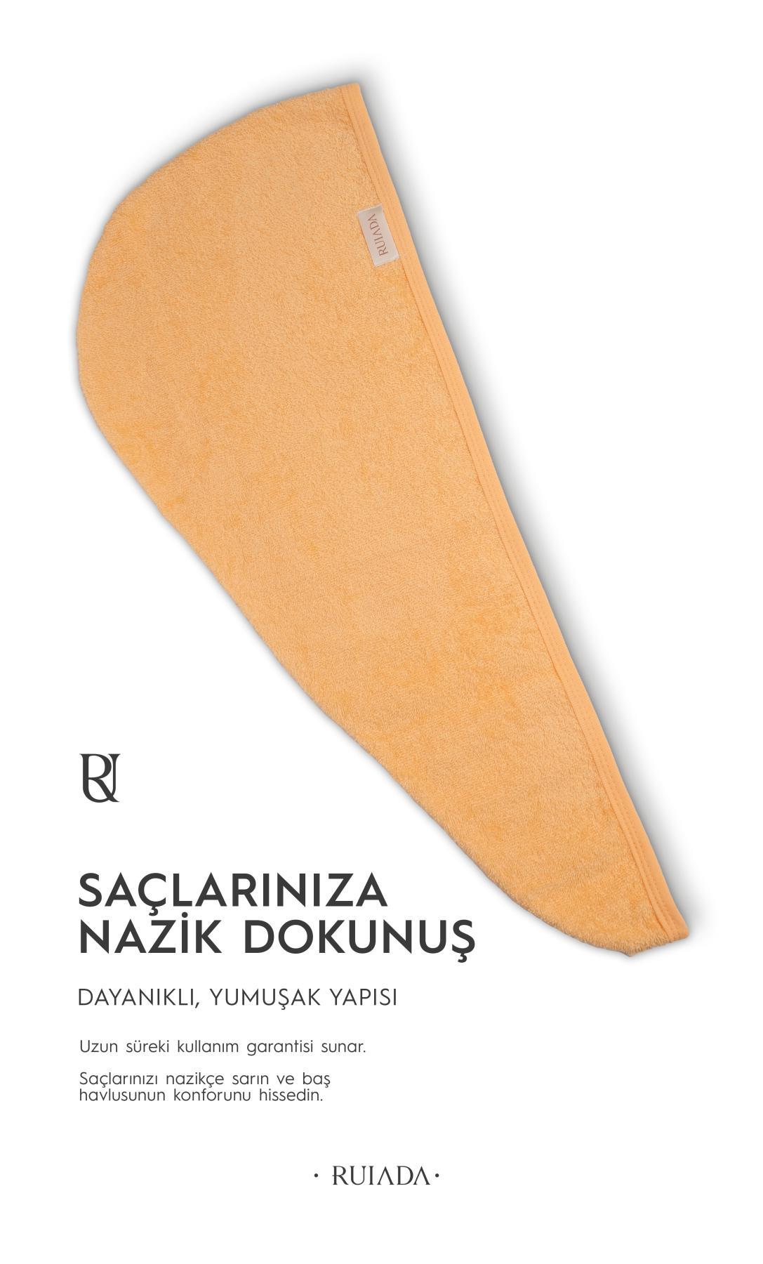 %100 Pamuk Saç Kurutma Bonesi/havlusu Lastikli Ve Düğmeli (Orange)