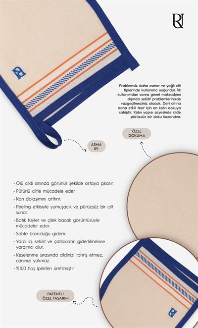 +80 Factor Mavi Kalın Banyo Duş Kesesi Peeling Eldiveni %100 Floş İpek  Unisex