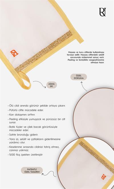 +80 Factor Sarı Kalın Banyo Duş Kesesi Peeling Eldiveni %100 Floş İpek  Unisex