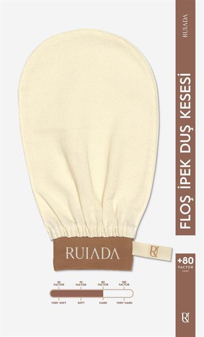 +80 Factor Ekru Banyo Duş Kesesi Peeling Eldiveni %100 Floş İpek Premium Unisex