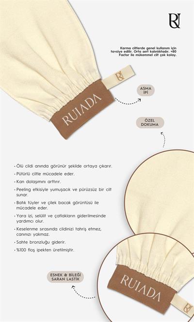+80 Factor Ekru Banyo Duş Kesesi Peeling Eldiveni %100 Floş İpek Premium Unisex