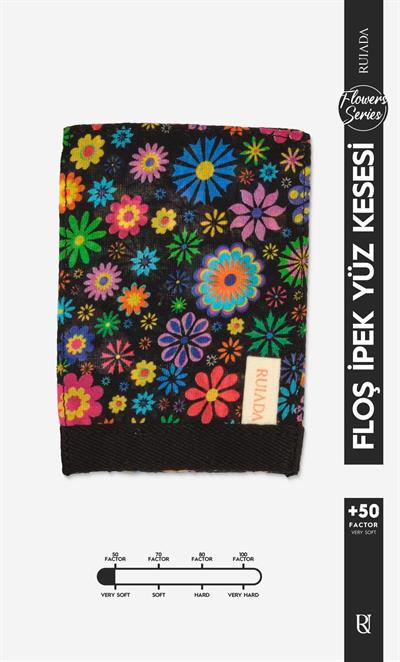 Flowers Series +50 Factor Yüz Kesesi %100 Floş İpek (BLACK)
