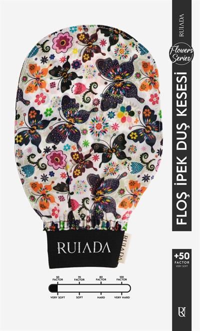 Flowers Series 50 Factor %100 Floş Ipek Ince Banyo Duş Kesesi Peeling Eldiveni (BUTTERFLY)