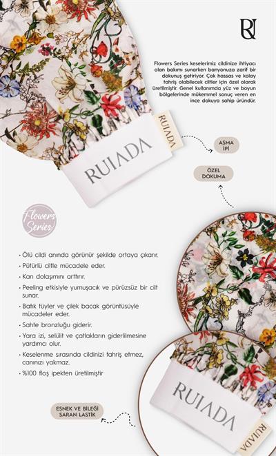 Flowers Series +50 Factor %100 Floş Ipek Ince Banyo Duş Kesesi Peeling Eldiveni (WHİTE)