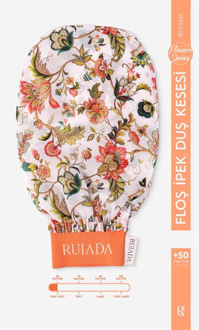 Flowers Series +50 Factor %100 Floş Ipek Ince Banyo Duş Kesesi Peeling Eldiveni (ORANGE)