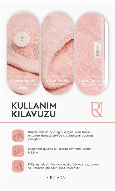 %100 Pamuk Saç Kurutma Bonesi/havlusu Lastikli Ve Düğmeli (Fuşya)