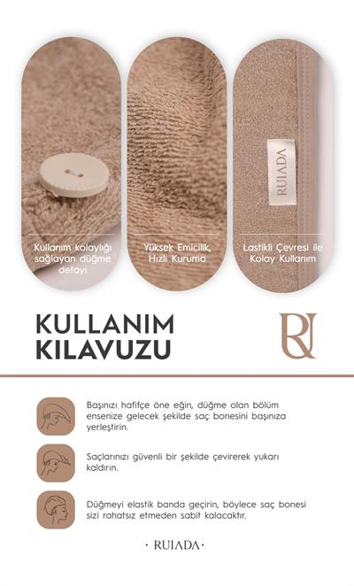 %100 Pamuk Saç Kurutma Bonesi/havlusu Lastikli Ve Düğmeli (Brown)