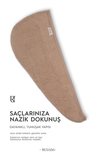 %100 Pamuk Saç Kurutma Bonesi/havlusu Lastikli Ve Düğmeli (Brown)