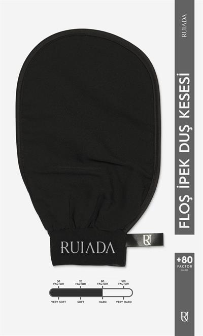 +80 Factor Siyah Banyo Duş Kesesi Peeling Eldiveni %100 Floş İpek Premium Unisex