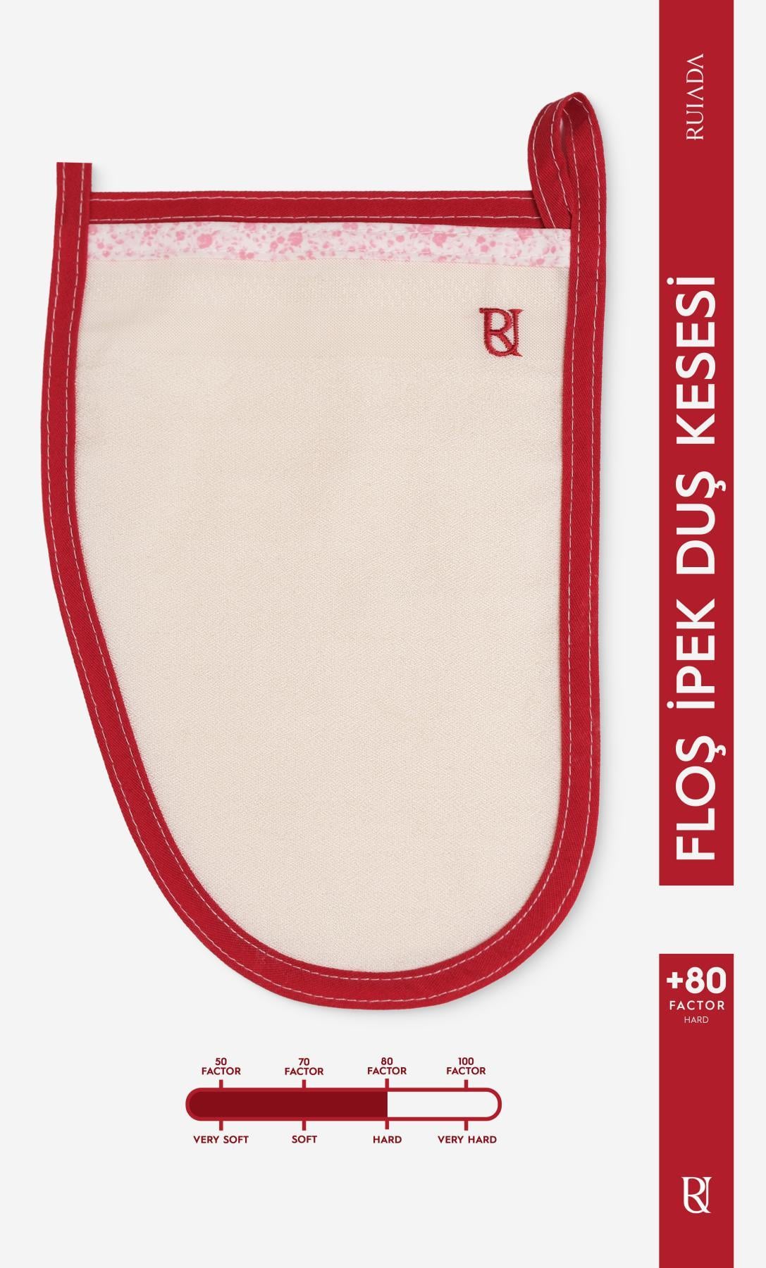 +80 Factor Kırmızı Kalın Banyo Duş Kesesi Peeling Eldiveni %100 Floş İpek  Unisex