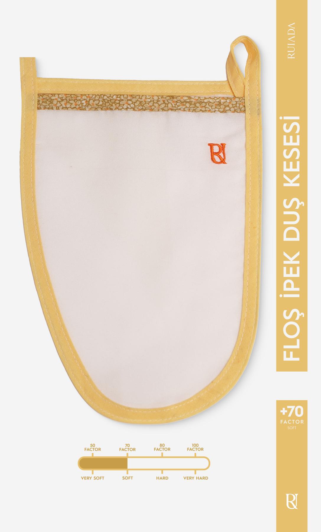 +80 Factor Sarı Kalın Banyo Duş Kesesi Peeling Eldiveni %100 Floş İpek  Unisex