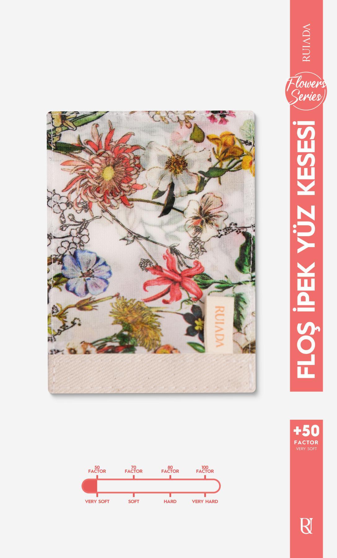Flowers Series 50 Factor Yüz Kesesi %100 Floş İpek Hassas Ciltlere Özel