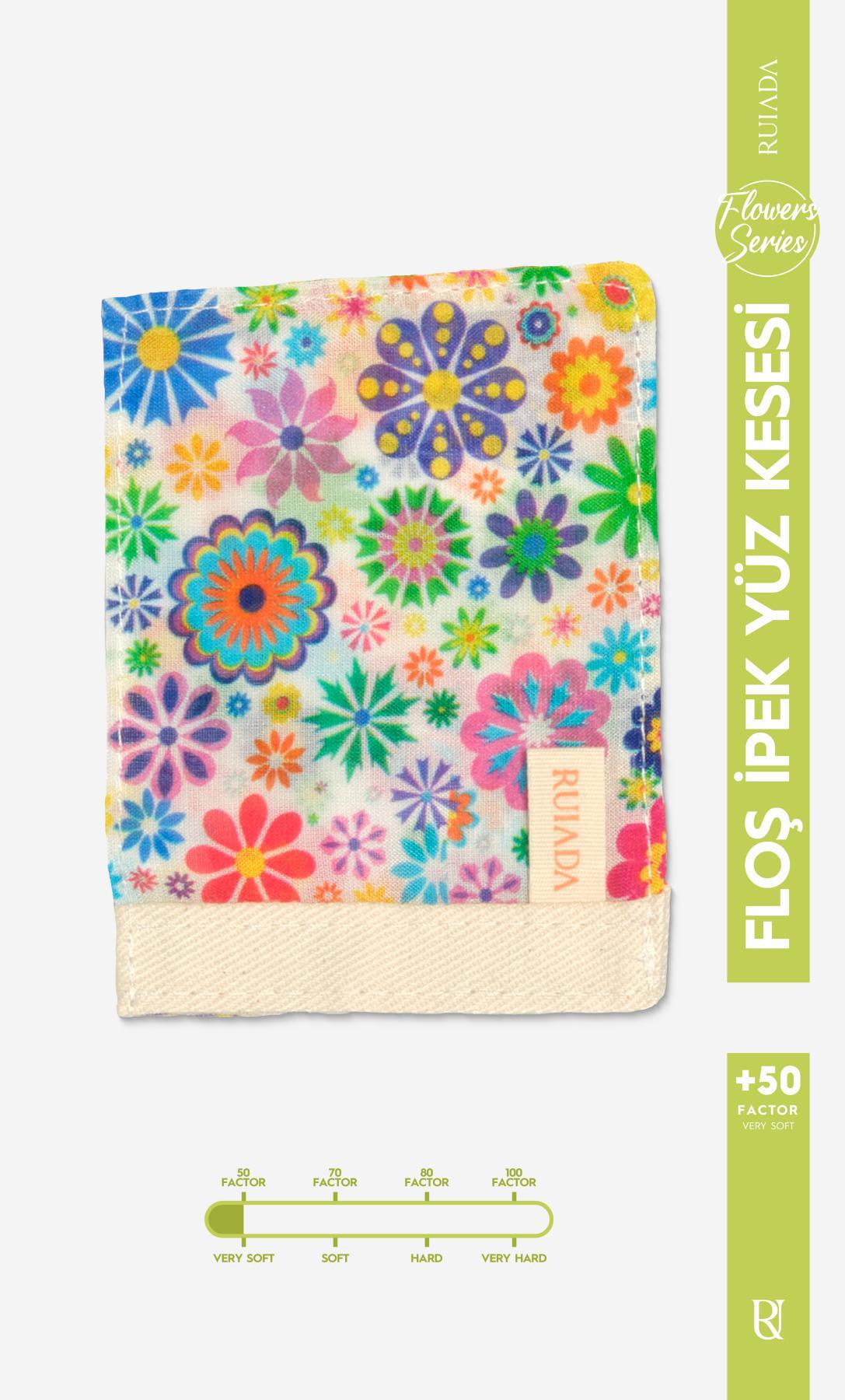Flowers Series 50 Factor Yüz Kesesi %100 Floş İpek (BLUE)