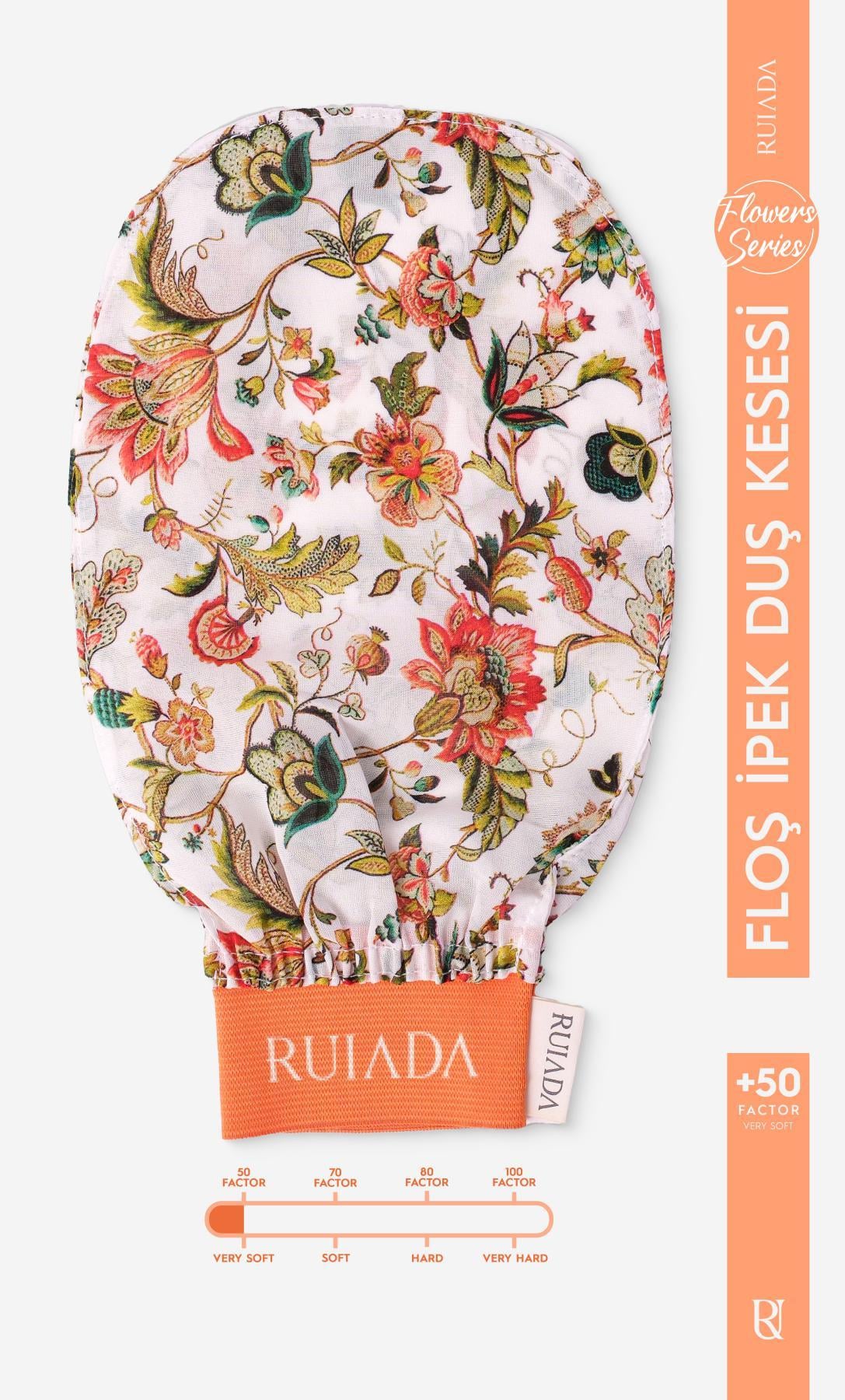 Flowers Series - Yüz ve Vücut Kesesi 2'li Set %100 Floş Ipek (Orange)