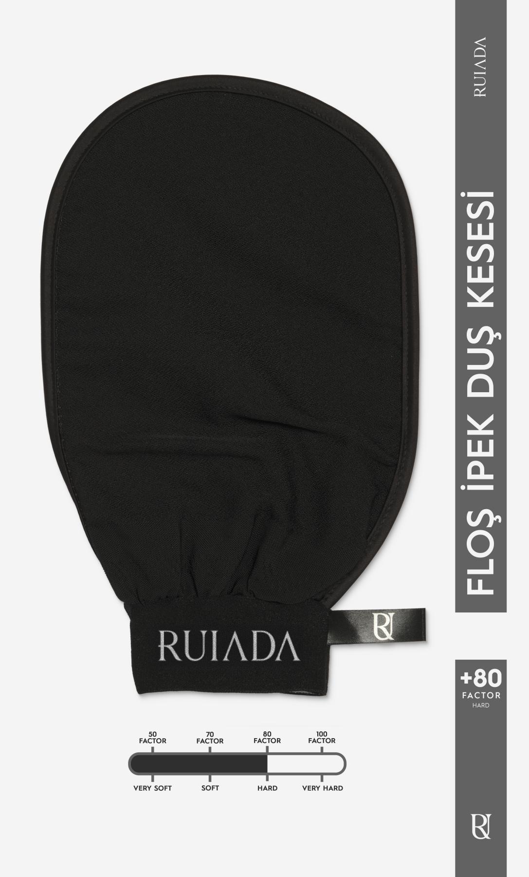 Siyah Banyo Duş Kesesi Peeling Eldiveni %100 Floş İpek Premium Unisex