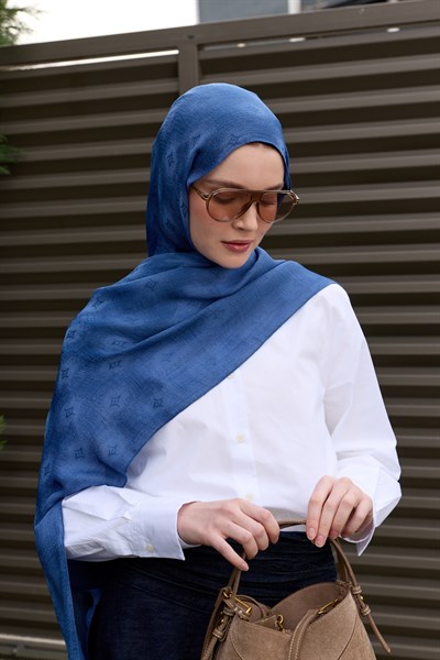  LUNA YILDIZ JAKARLI İNDİGO MAVİ ŞAL