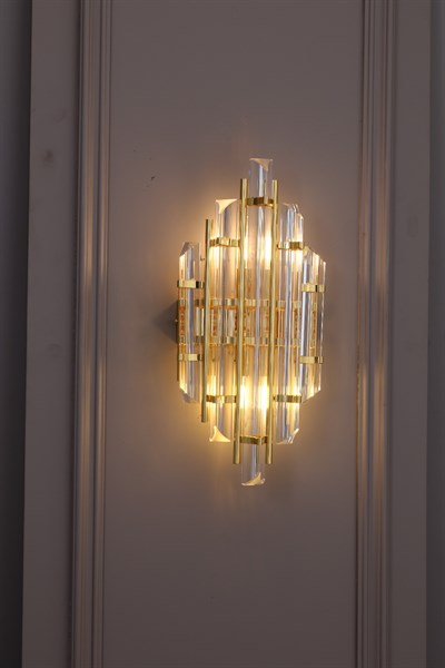 Helena Cam Modern Gold Renk Pilli Kablosuz Duvar Apliği
