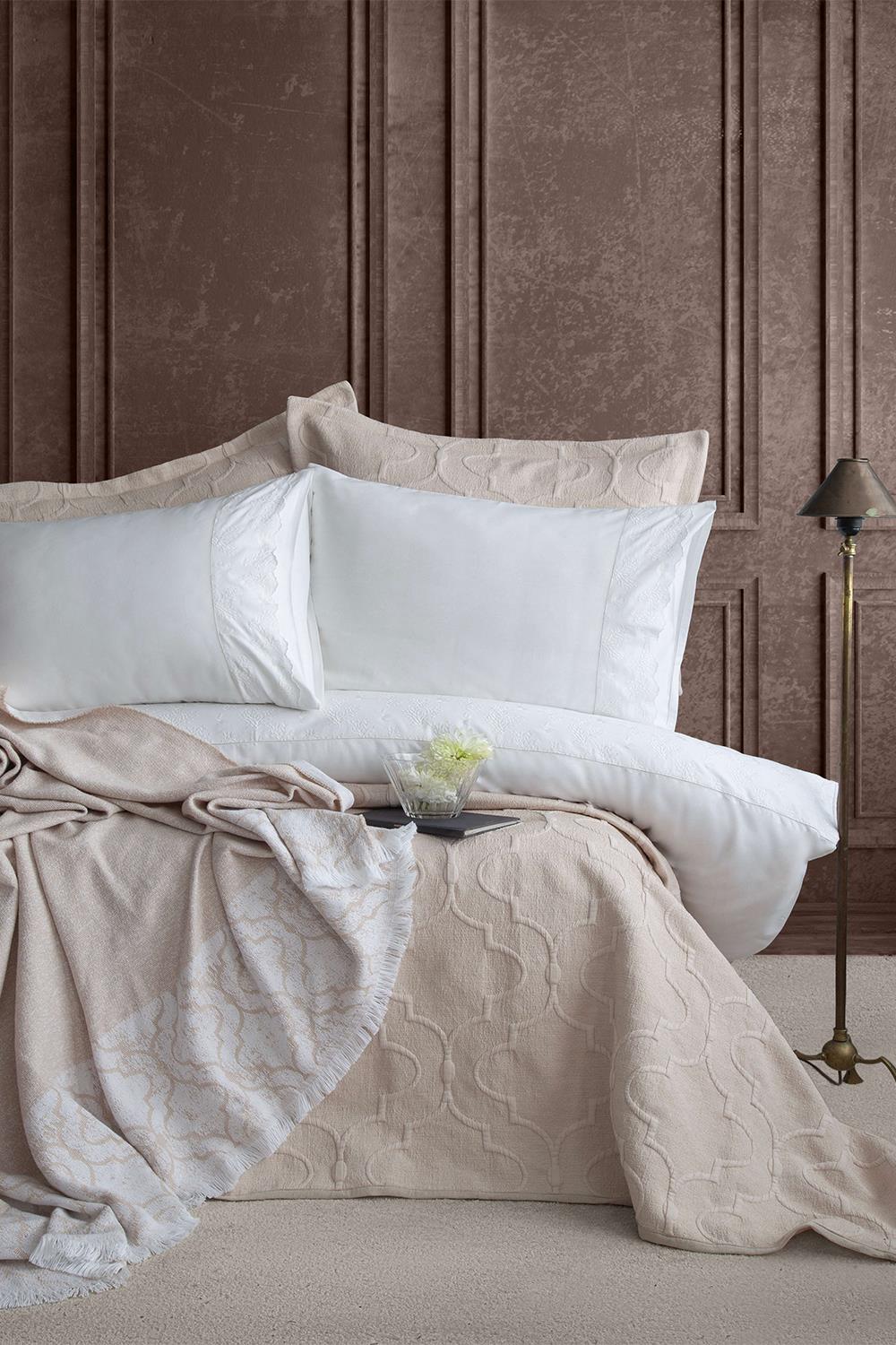 Apricitas Home Serene Bej %100 Pamuk Nevresim Takımı, Battaniye ve Yatak Örtüsü Seti