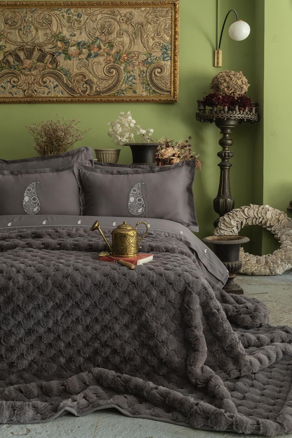 Apricitas Home Silverfox Gray %100 Pamuk Saten Nevresim Takımı ve Yatak Örtüsü Seti