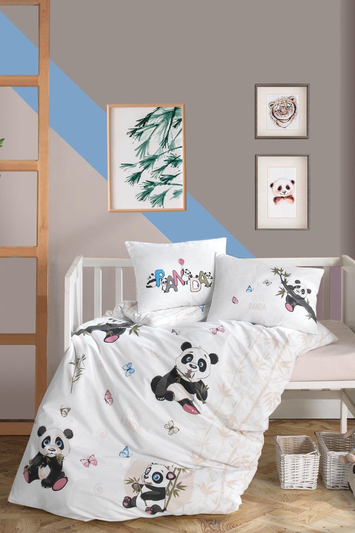 Clasy Panda Bej %100 Pamuk Bebek Nevresim Takımı