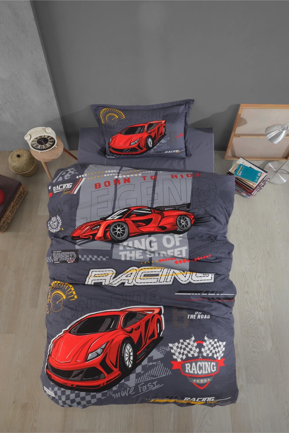 Clasy Racing Team Mavi %100 Pamuk Tek Kişilik Nevresim Takımı