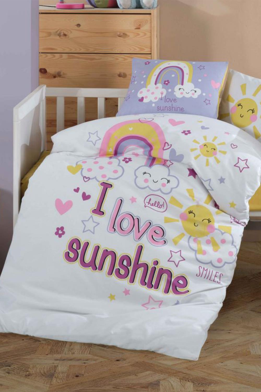 Clasy Sun Love Sarı %100 Pamuk Bebek Nevresim Takımı 