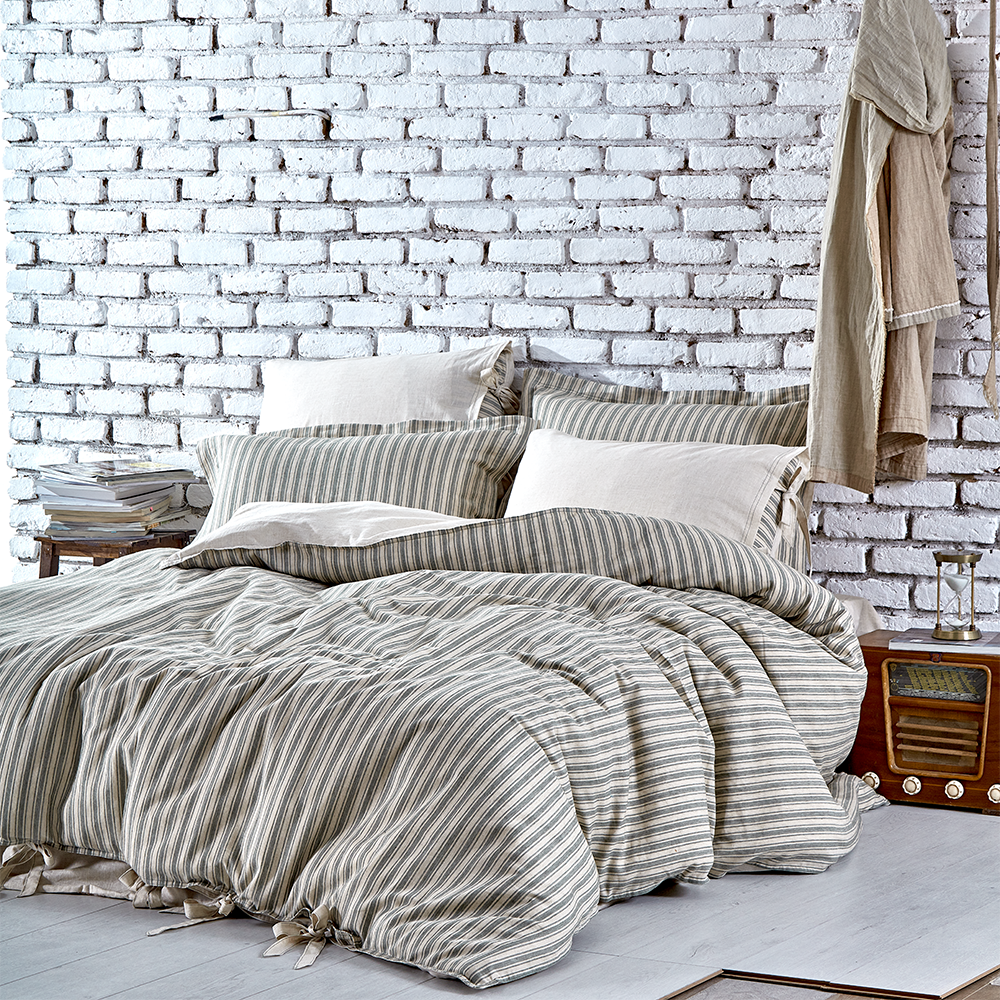 Ecocotton Ala Yeşil Çift Kişilik %100 Organik Pamuk Keten Nevresim Takımı