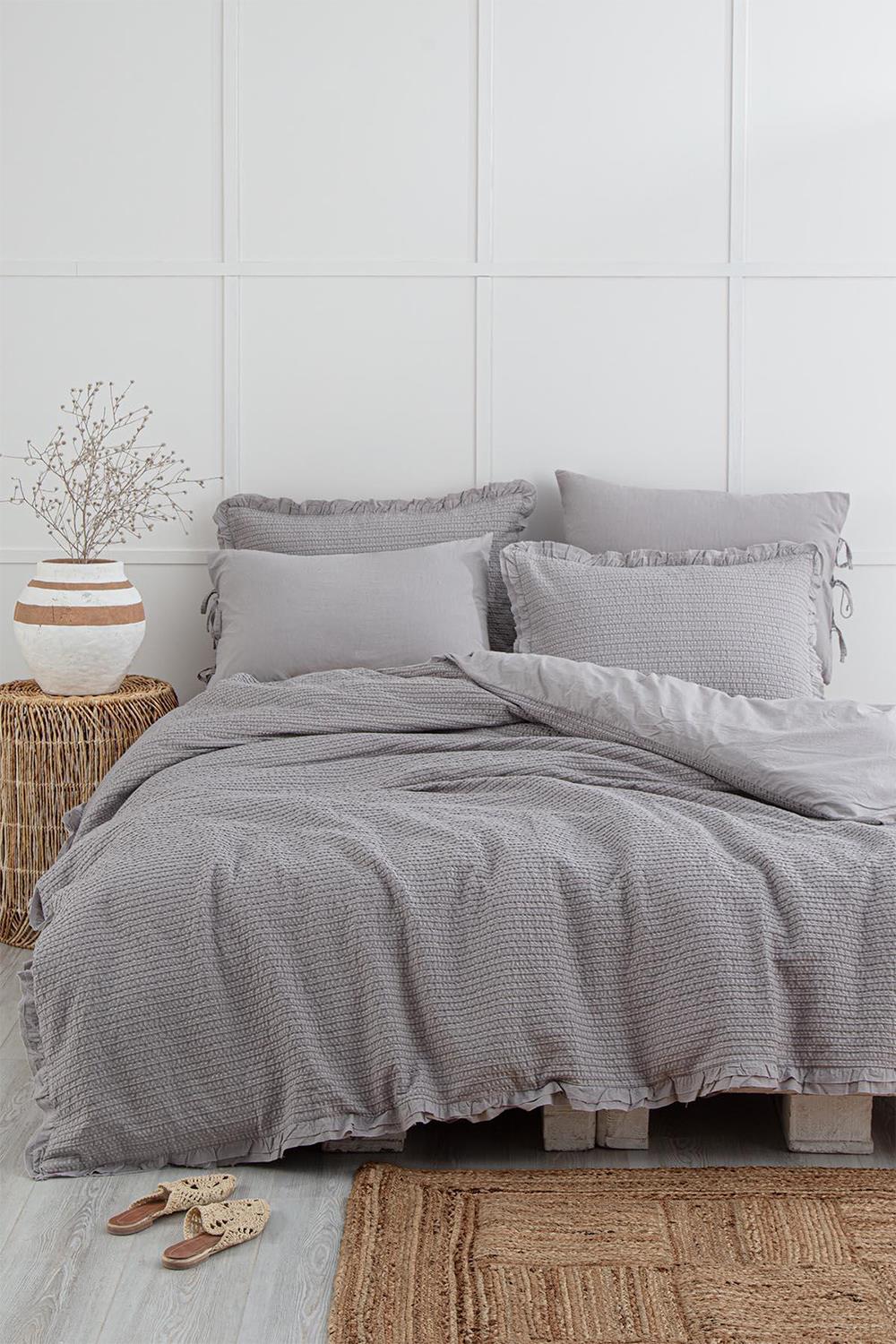 Ecocotton Ayda Gri Çift Kişilik %100 Organik Pamuk Nevresim Takımı