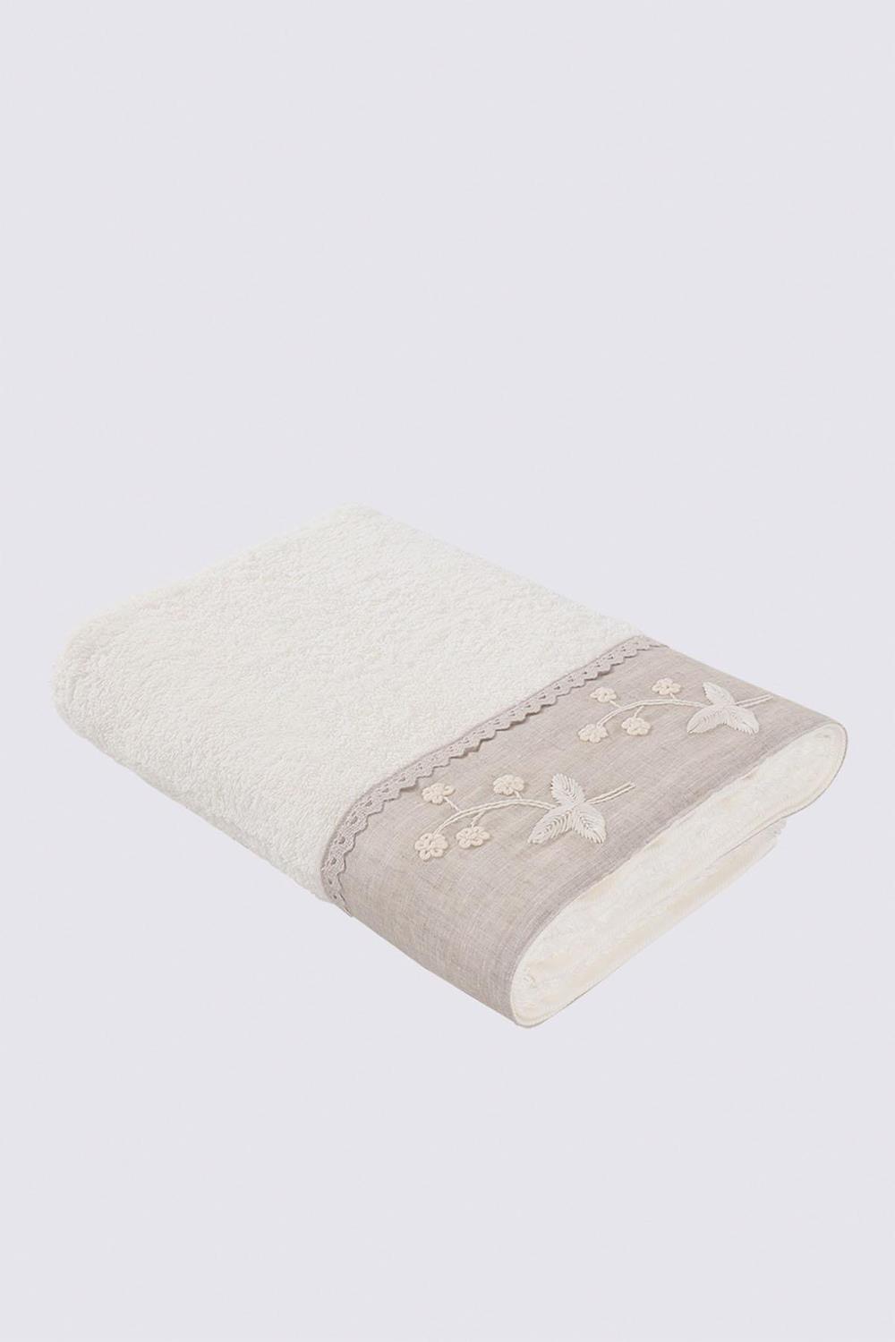 Ecocotton Ayliz Krem 80*150 cm %100 Organik Pamuk El Nakışlı Banyo Havlusu