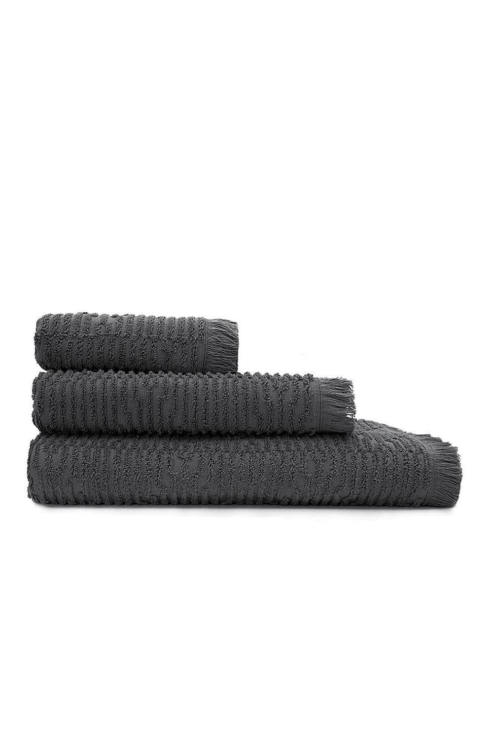Green Black Anisa Antrasit %100 Pamuk Jakarlı 3 Parça Hamam Havlu Seti