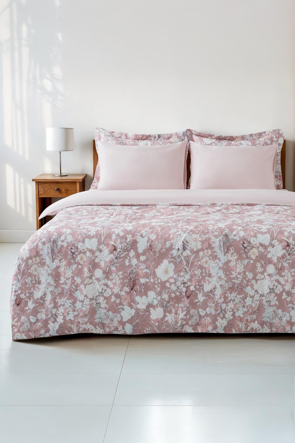 Green Black Rosalya Pudra Çift Kişilik %100 Pamuk Saten 210 TC Nevresim Takımı