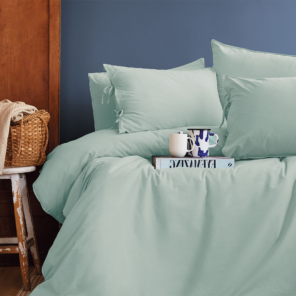 İssimo Home Savanna Mint Yıkanmış Çift Kişilik %100 Pamuk Poplin Nevresim Takımı