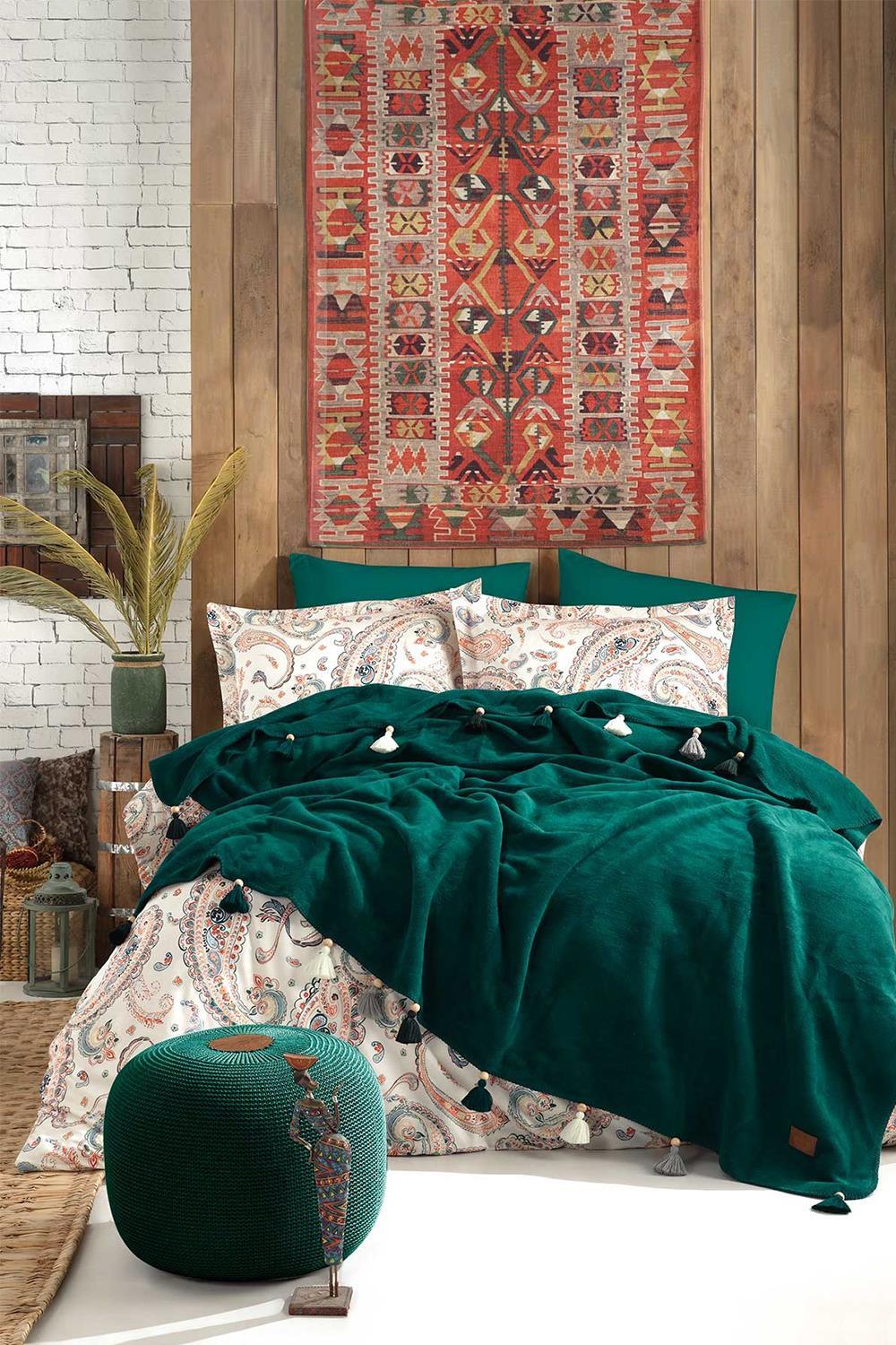 İyi Geceler İstanbul Boho Chic Yeşil Nevresim Battaniye Seti